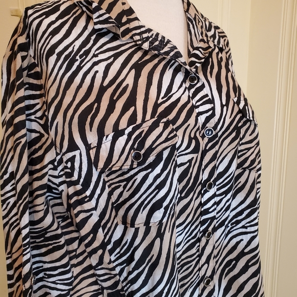 Karen Scott Petites Zebra Print Button Up Top - Picture 2 of 5